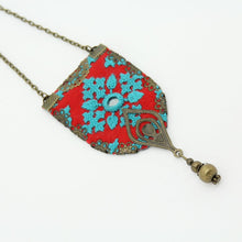 Load image into Gallery viewer, Hand Embroidered Necklace, Red &amp; Turquoise
