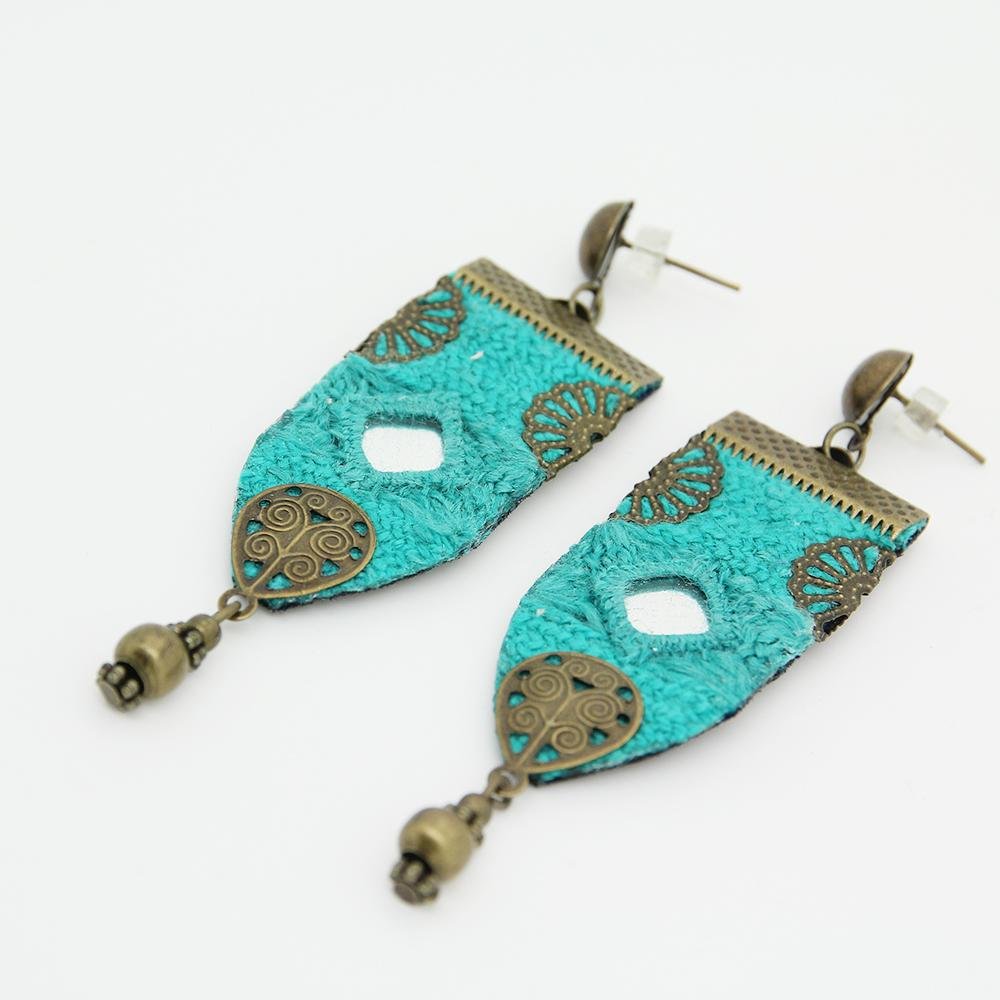 Handmade Embroidered Earrings, Blue Earrings - Yalda Concept Store Persan