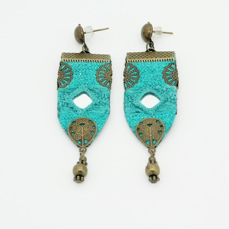 Handmade Embroidered Earrings, Blue Earrings - Yalda Concept Store Persan