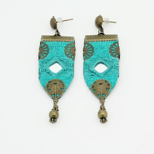 Handmade Embroidered Earrings, Blue Earrings - Yalda Concept Store Persan
