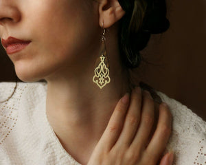 Mahoon Wood & Brass Earrings, Spike-Shaped - Yalda Concept Store Persan