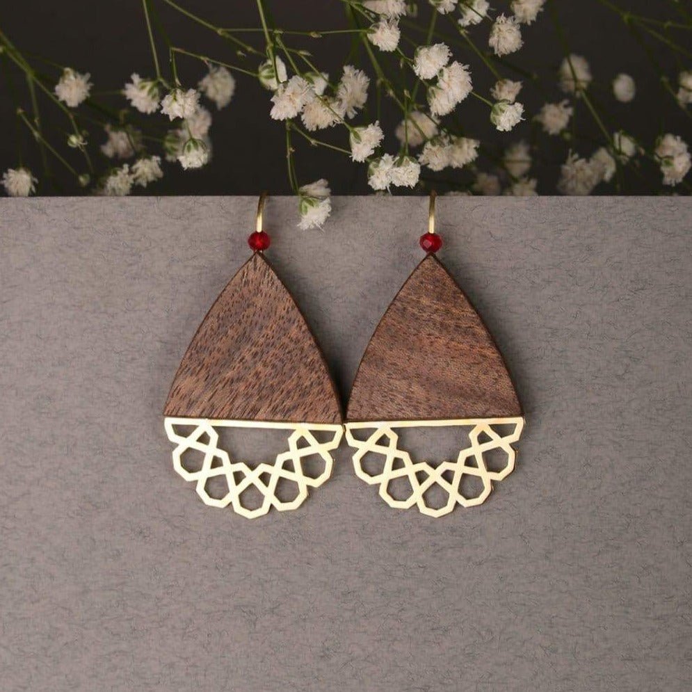 Mahoon Wood & Brass Set, Earrings & Necklace - Yalda Concept Store Persan