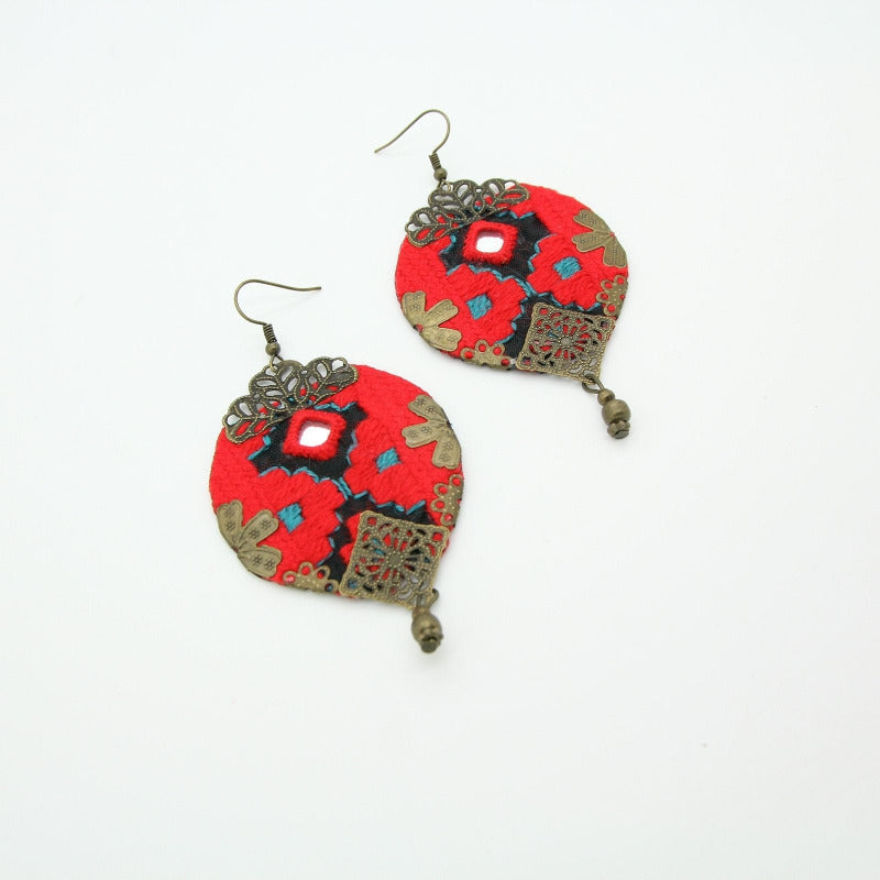 "Mumtaz" Embroidered Earrings, Red - Yalda Concept Store Persan