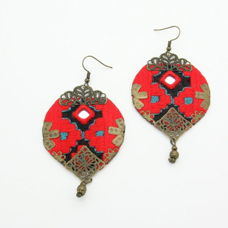 "Mumtaz" Embroidered Earrings, Red - Yalda Concept Store Persan