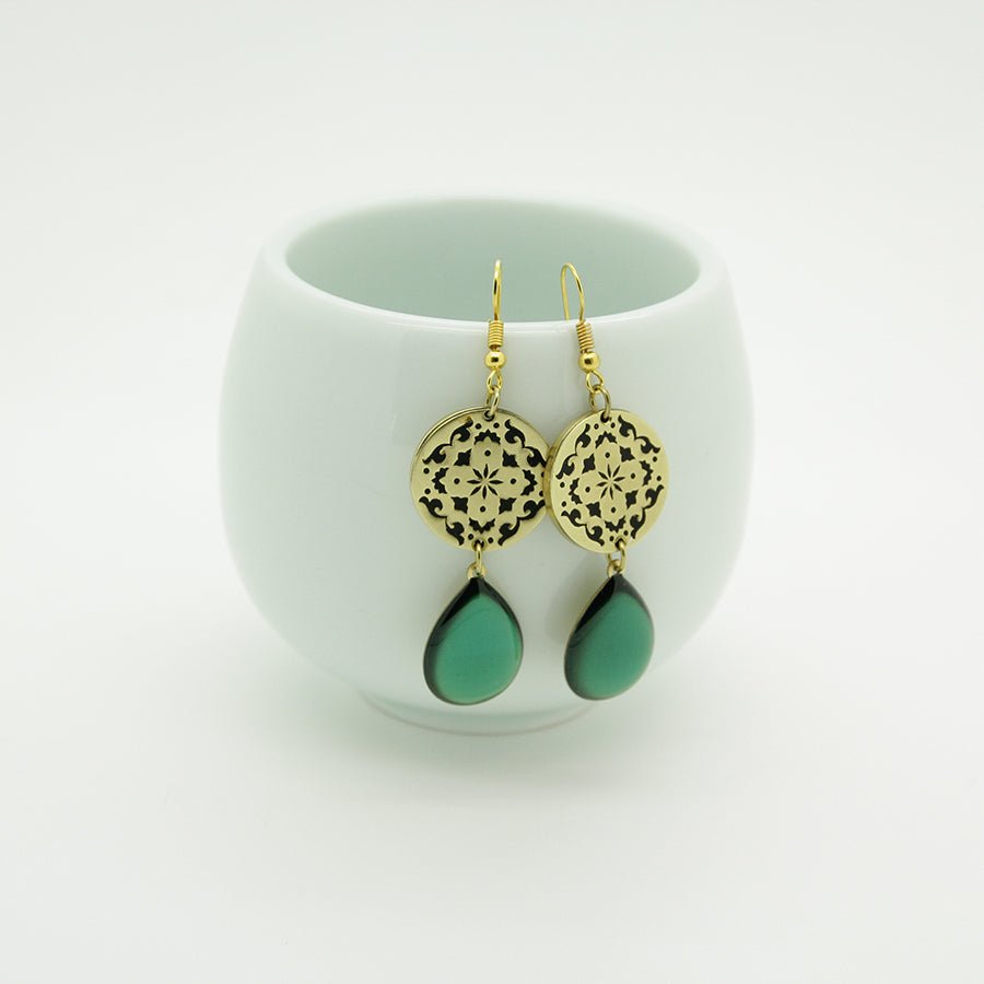 Oriental Green Drops Earrings - Yalda Concept Store Persan
