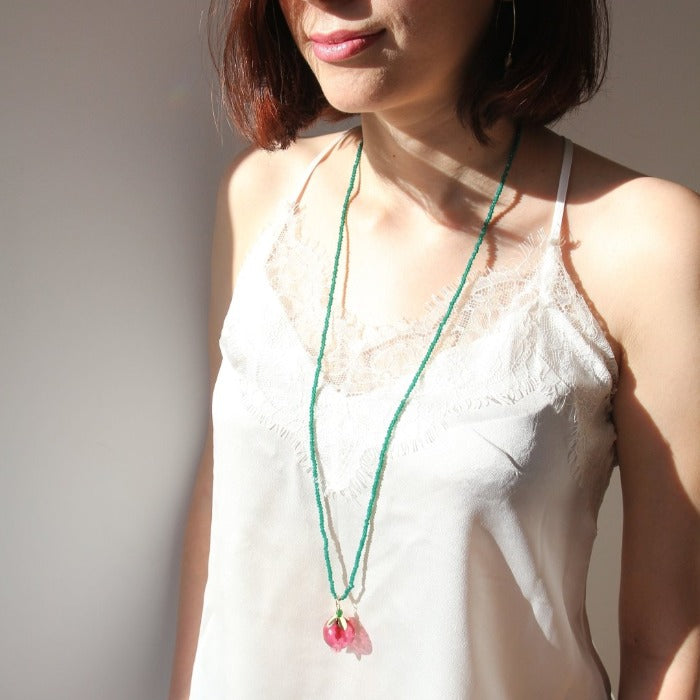 Pomegranate Necklace, Glass Pomegranate & Jade Seeds - Yalda Concept Store Persan