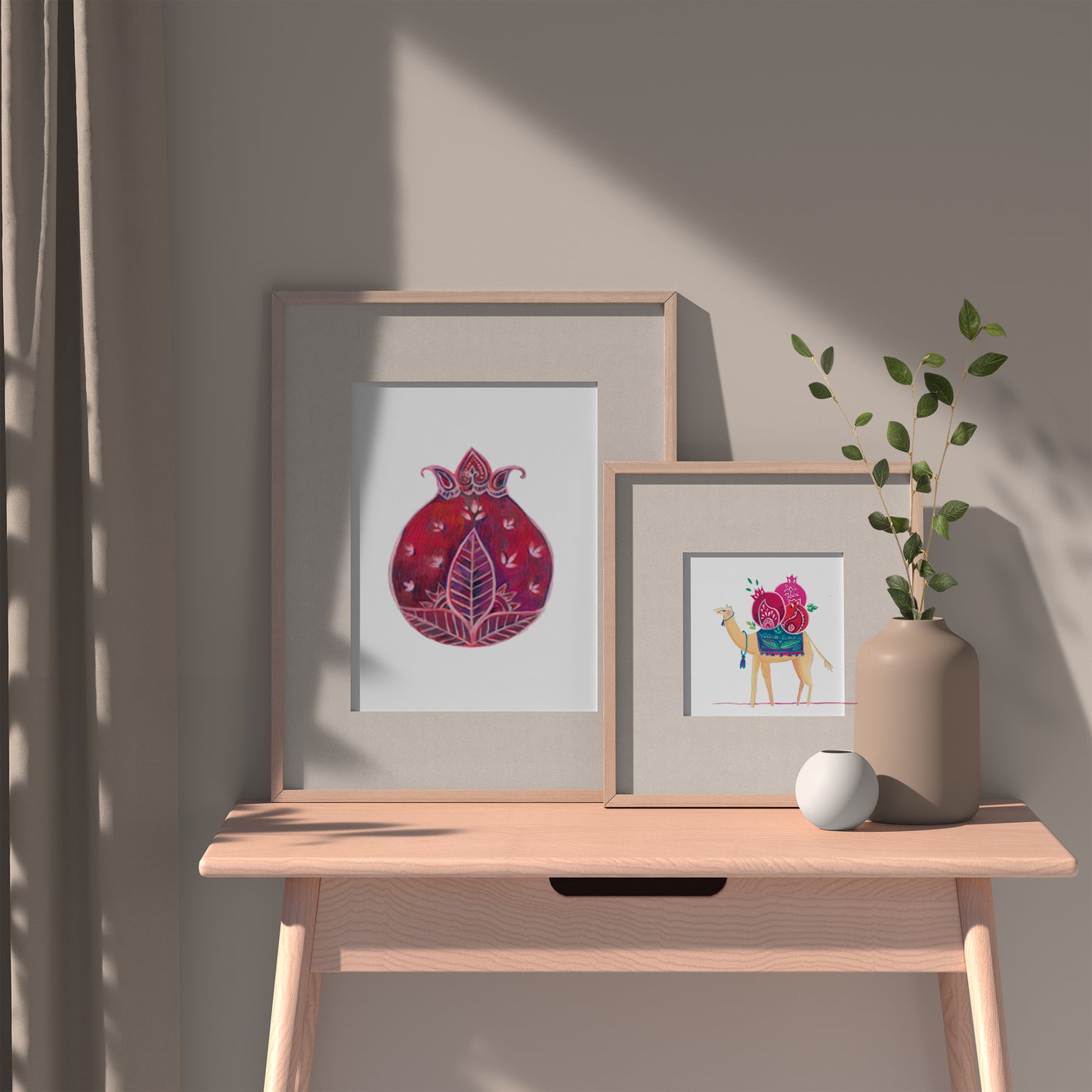 Pomegranate Illustration, 2 Illustrations of Pomegranate